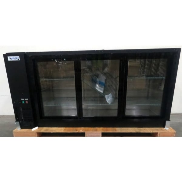 Scratch and Dent Avantco UBB-72S-GT 73" Black Underbar Height Narrow Sliding Glass Door Back Bar Refrigerator with Galvanized Top and LED Lighting