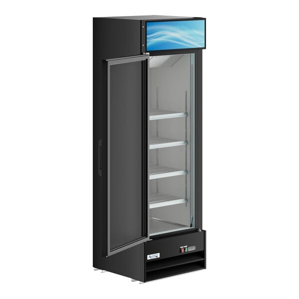 Scratch and Dent Avantco GDC-15-HC 25 5/8" Black Left-Hinged Swing Glass Door Merchandiser Refrigerator with LED Lighting