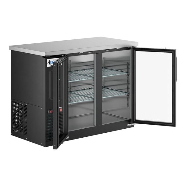 Scratch and Dent Avantco UBB-48G-HC 48" Black Counter Height Narrow Glass Door Back Bar Refrigerator with LED Lighting