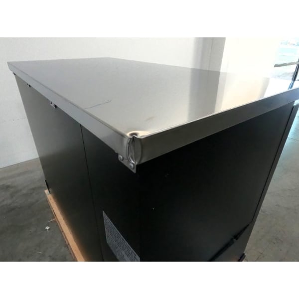 Scratch and Dent Avantco UBB-48G-HC 48" Black Counter Height Narrow Glass Door Back Bar Refrigerator with LED Lighting