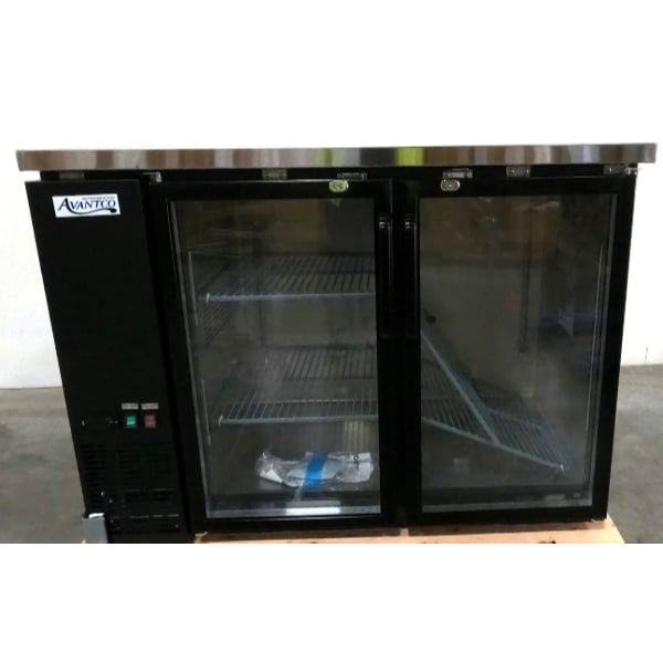 Scratch and Dent Avantco UBB-48G-HC 48" Black Counter Height Narrow Glass Door Back Bar Refrigerator with LED Lighting