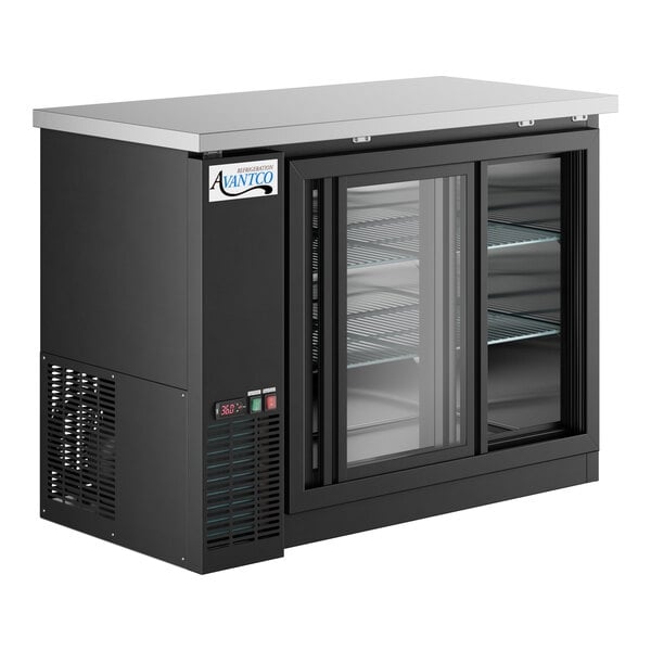 Scratch and Dent Avantco UBB-48S-HC 48" Black Counter Height Narrow Sliding Glass Door Back Bar Refrigerator with LED Lighting