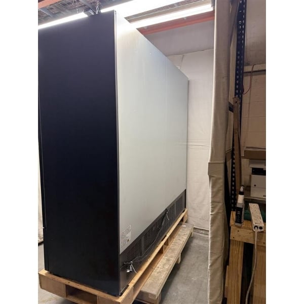 Scratch and Dent Avantco GDC-69-HC 78 1/4" Black Swing Glass Door Merchandiser Refrigerator with LED Lighting