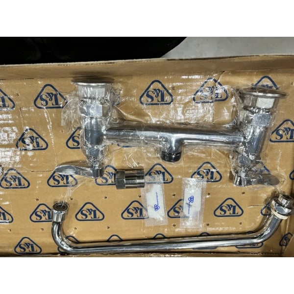 Scratch and Dent T&S B-0178 Deck Mounted Pre-Rinse Faucet with Adjustable 8" Centers, 20" Hose, 12" Add-On Faucet, and 90 Degree Swivel Adapter