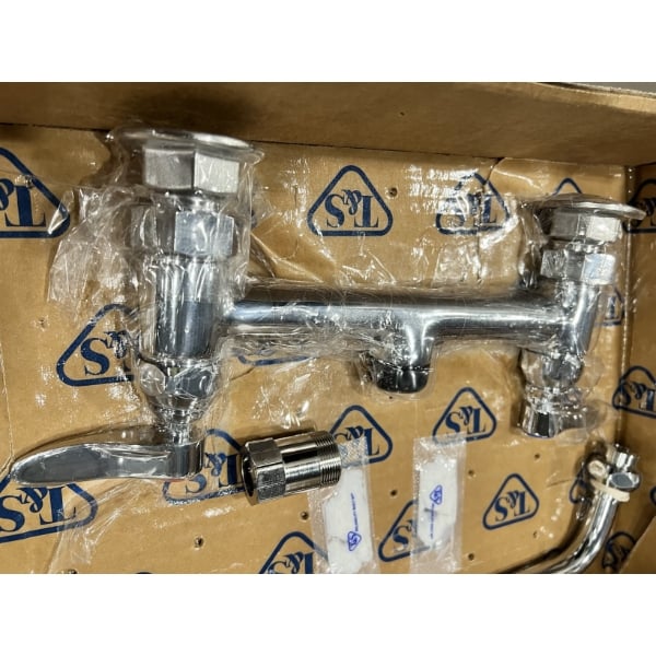 Scratch and Dent T&S B-0178 Deck Mounted Pre-Rinse Faucet with Adjustable 8" Centers, 20" Hose, 12" Add-On Faucet, and 90 Degree Swivel Adapter