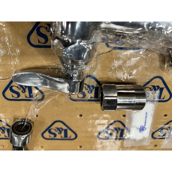 Scratch and Dent T&S B-0178 Deck Mounted Pre-Rinse Faucet with Adjustable 8" Centers, 20" Hose, 12" Add-On Faucet, and 90 Degree Swivel Adapter