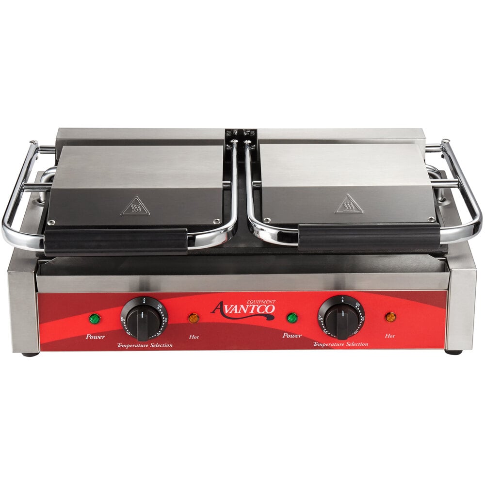 Avantco P88SG Double Commercial Panini Sandwich Grill with Grooved Top