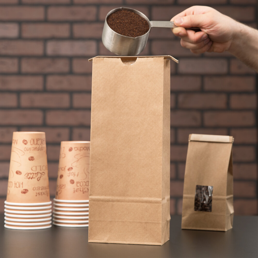 2 lb. Brown Kraft Paper Coffee Bag with Reclosable Tin Tie 50/Pack