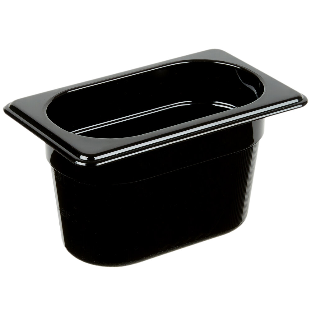 Rubbermaid FG201P00BLA 1/9 Size Black High Heat Plastic Food Pan 4" Deep