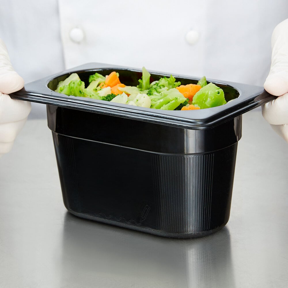Rubbermaid FG201P00BLA 1/9 Size Black High Heat Plastic Food Pan 4" Deep