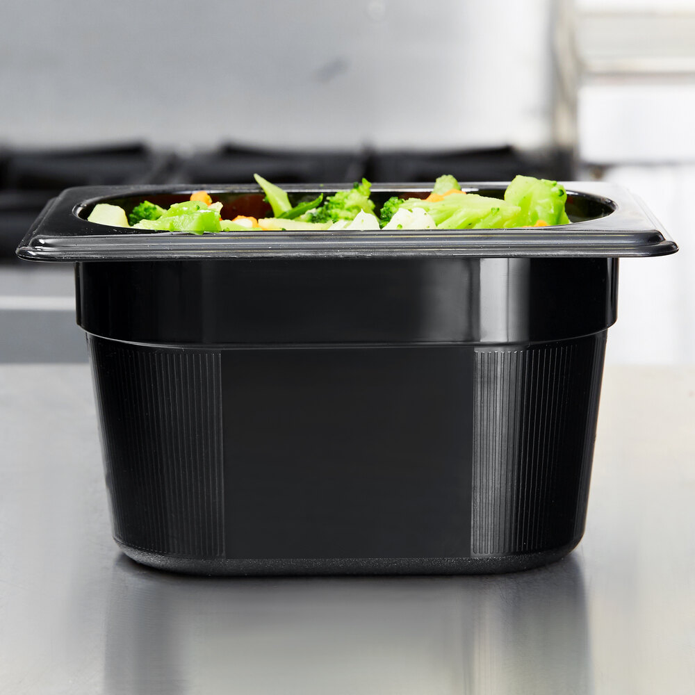Rubbermaid FG201P00BLA 1/9 Size Black High Heat Plastic Food Pan 4" Deep