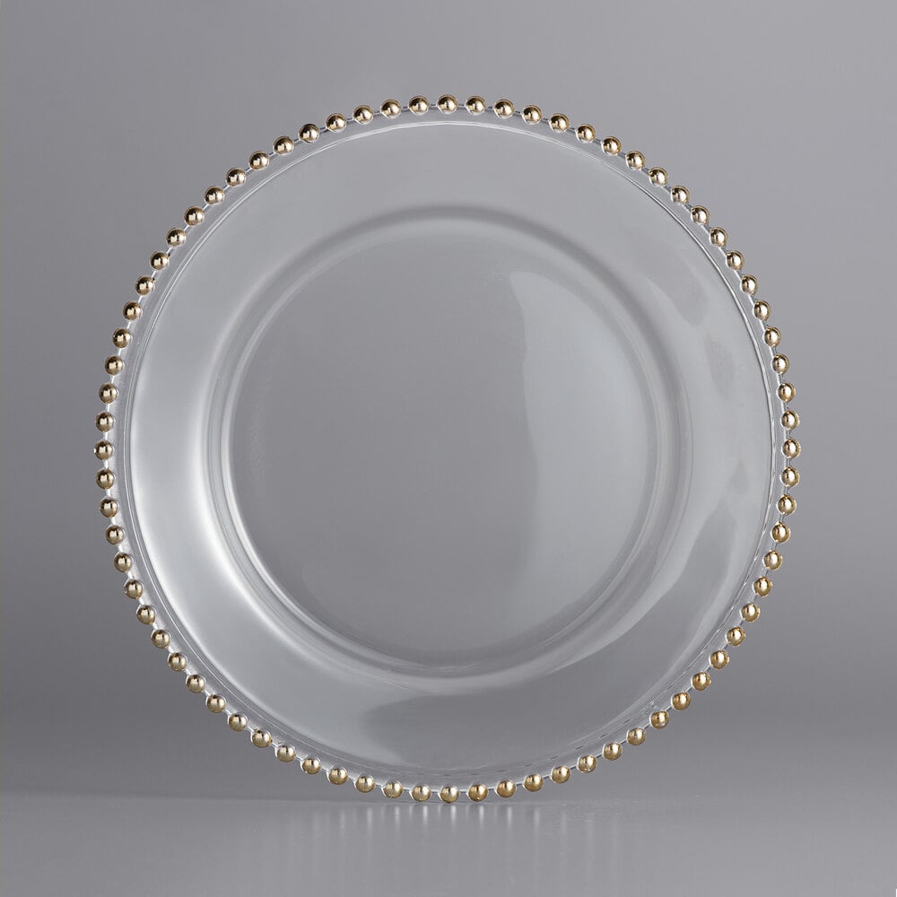 The Jay Companies 1900007 13" Round Gold Beaded Glass Charger Plate