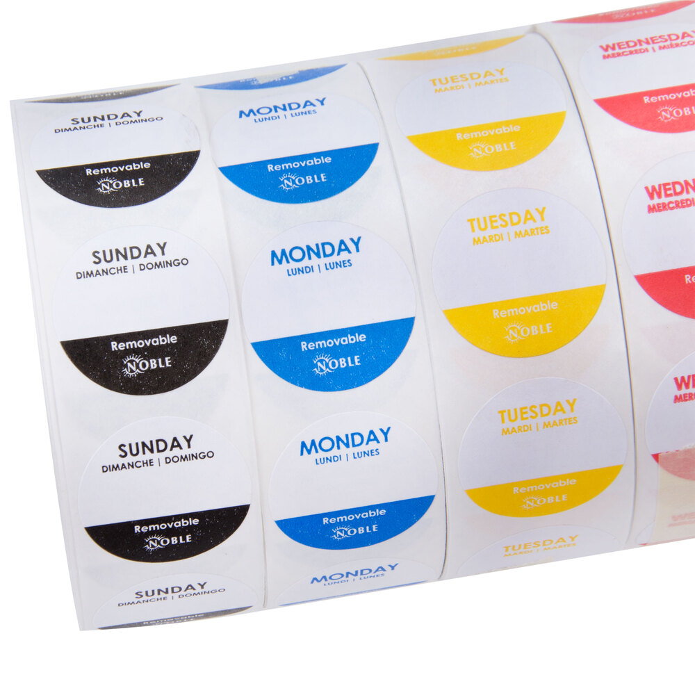 Noble Products 1" Removable Day of the Week Label Rolls
