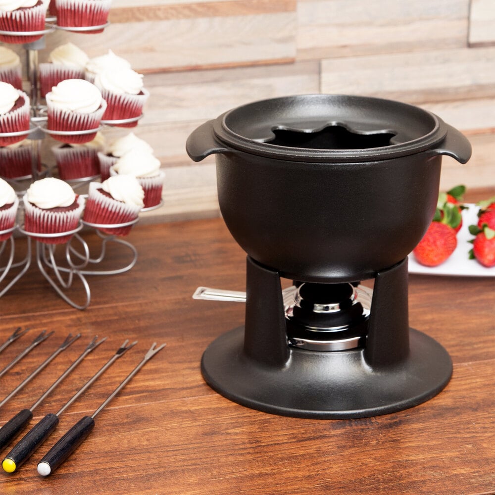 Matfer Bourgeat 070971 1 Qt. Enameled Cast Iron Fondue Pot with Forks