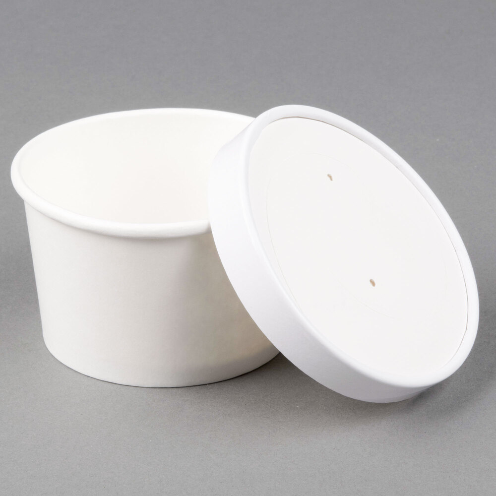 Choice 8 oz. Double PolyCoated White Paper Food Cup with Vented Paper Lid 25/Pack