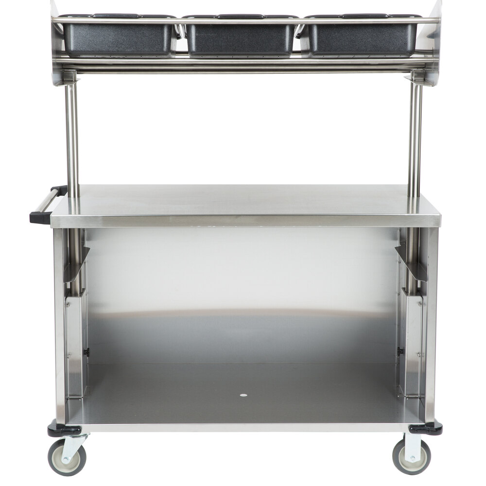 Lakeside 663 Solid Stainless Steel Vending Cart with Overhead Shelf and