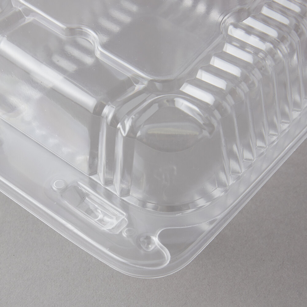 Durable Packaging PXT505 5" x 5" x 2 1/2" Clear Hinged Lid Plastic Container 125/Pack
