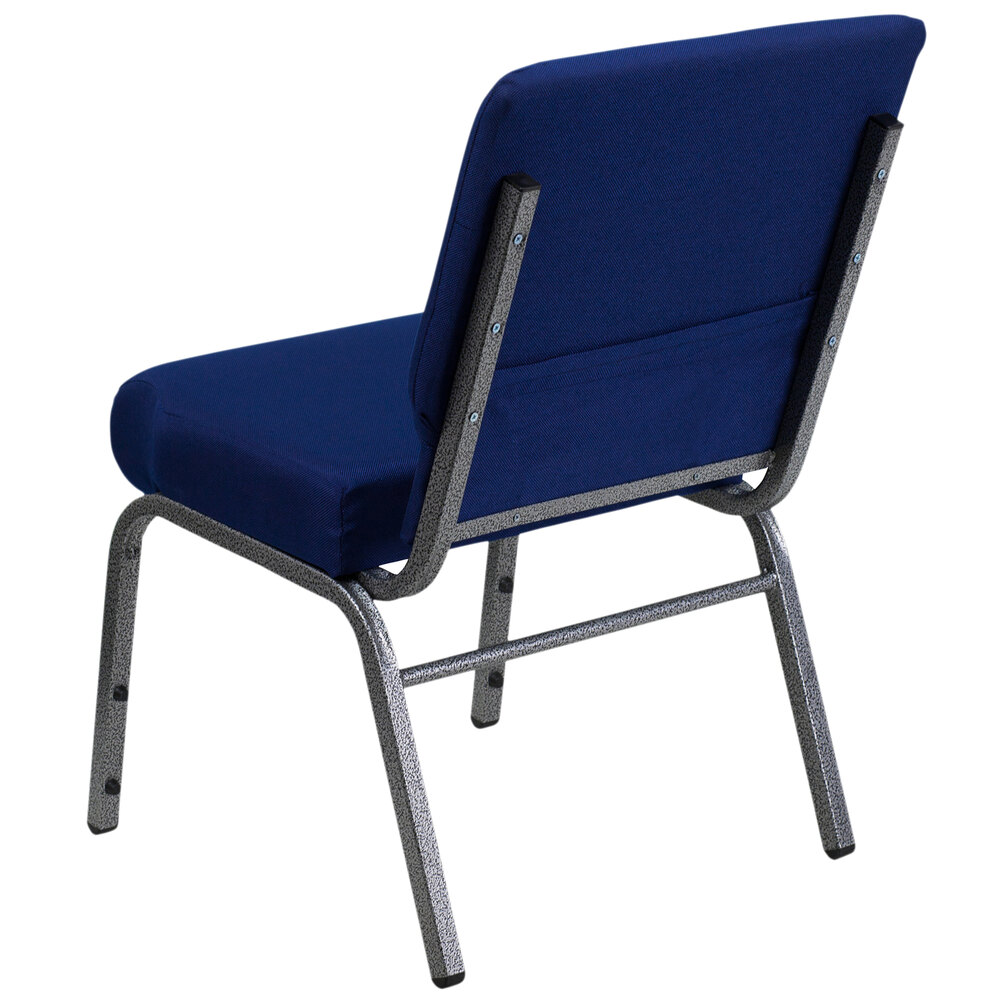 Navy Blue 21" Extra Wide Church Chair with Silver Vein Frame