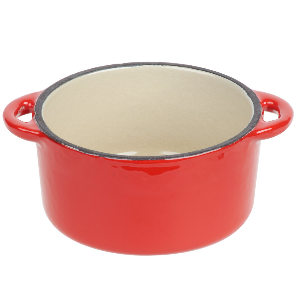 Lodge ECMCR43 10 oz. Matte Red Color Enamel Mini Cocotte - 2/Set