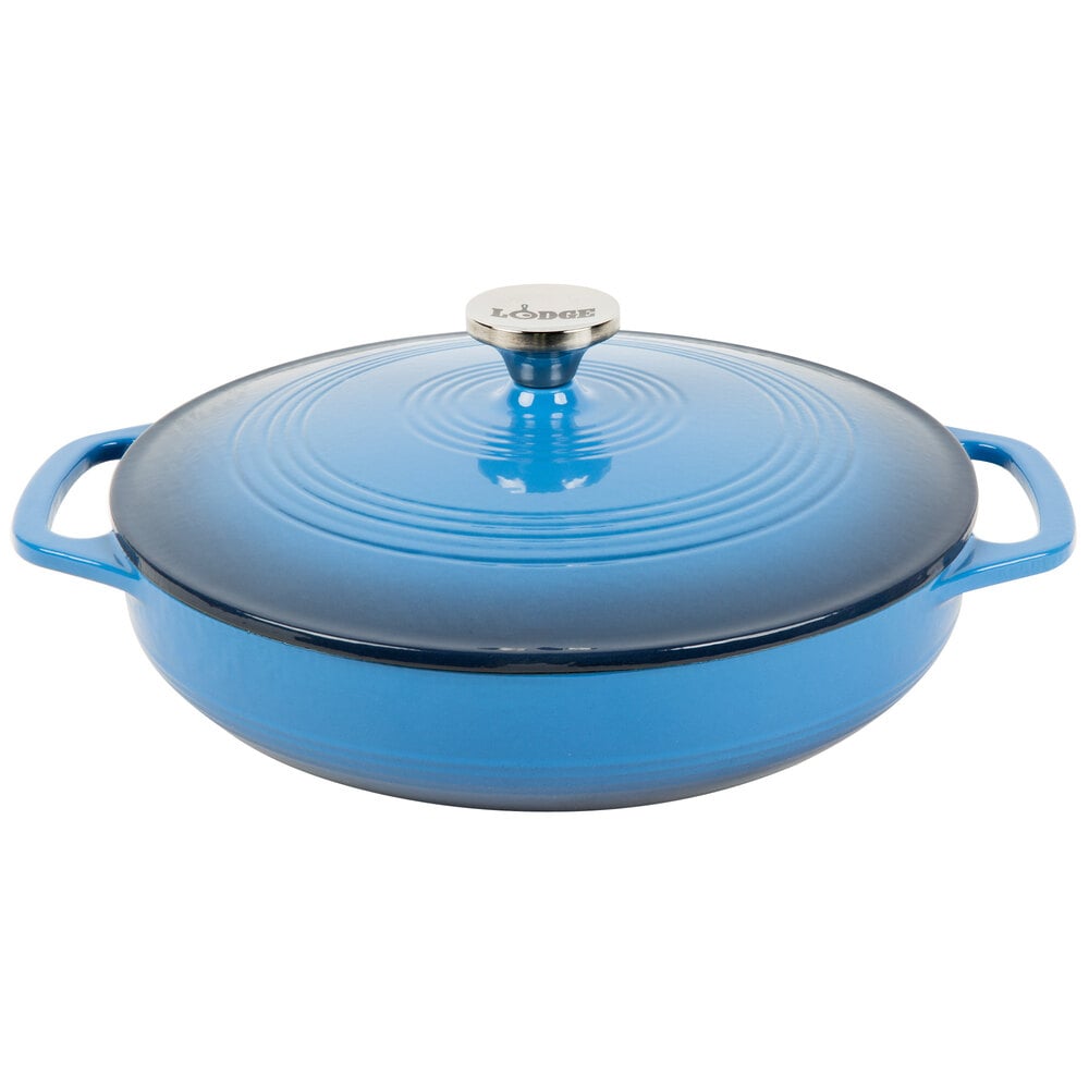 Lodge EC3CC33 3.6 Qt. Caribbean Blue Enameled Cast Iron Casserole Dish ...