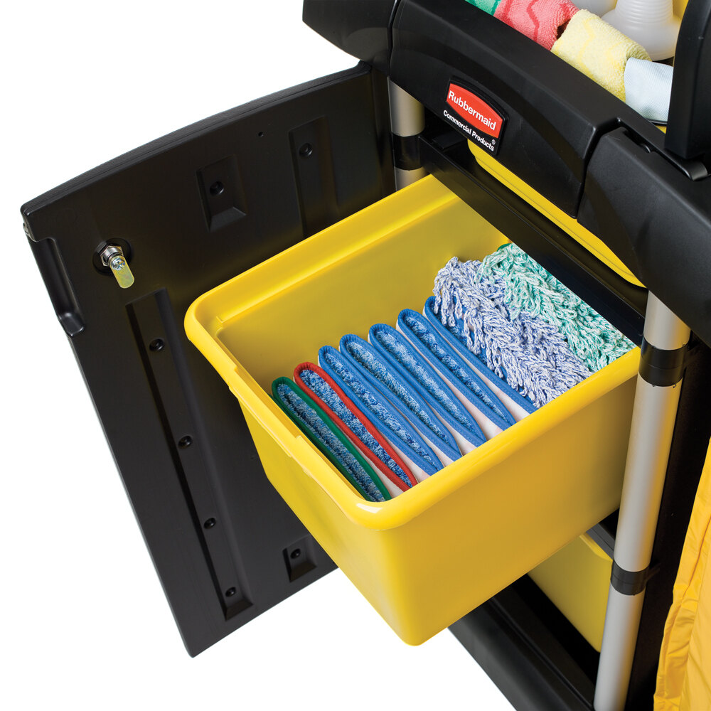 Rubbermaid FG9T7500BLA High Security Janitor Cart with Locking Hood and