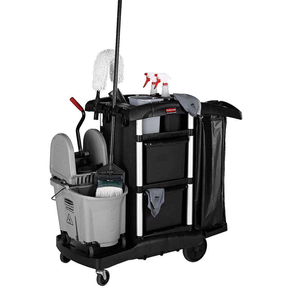 Rubbermaid 1861428 Executive High Capacity Janitor Cart With Bins