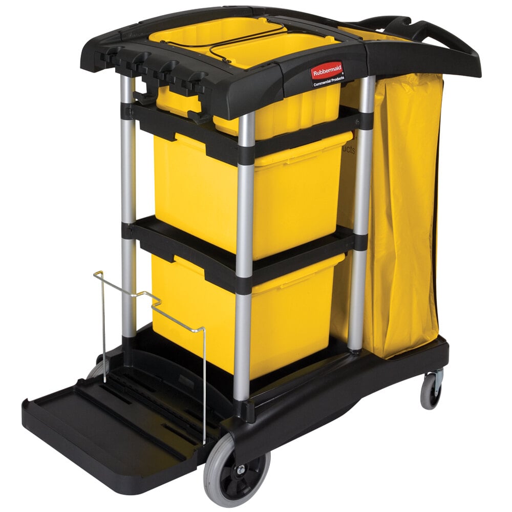 Rubbermaid FG9T7300BLA HYGEN Microfiber High Capacity Janitor Cart With ...