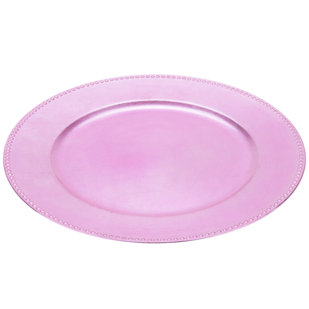 The Jay Companies 1270173 13" Round Pink Beaded Melamine Charger Plate
