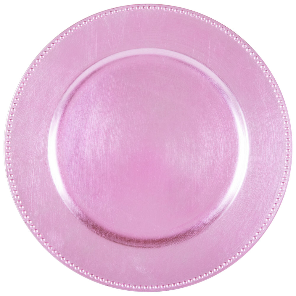 The Jay Companies 1270173 13" Round Pink Beaded Melamine Charger Plate