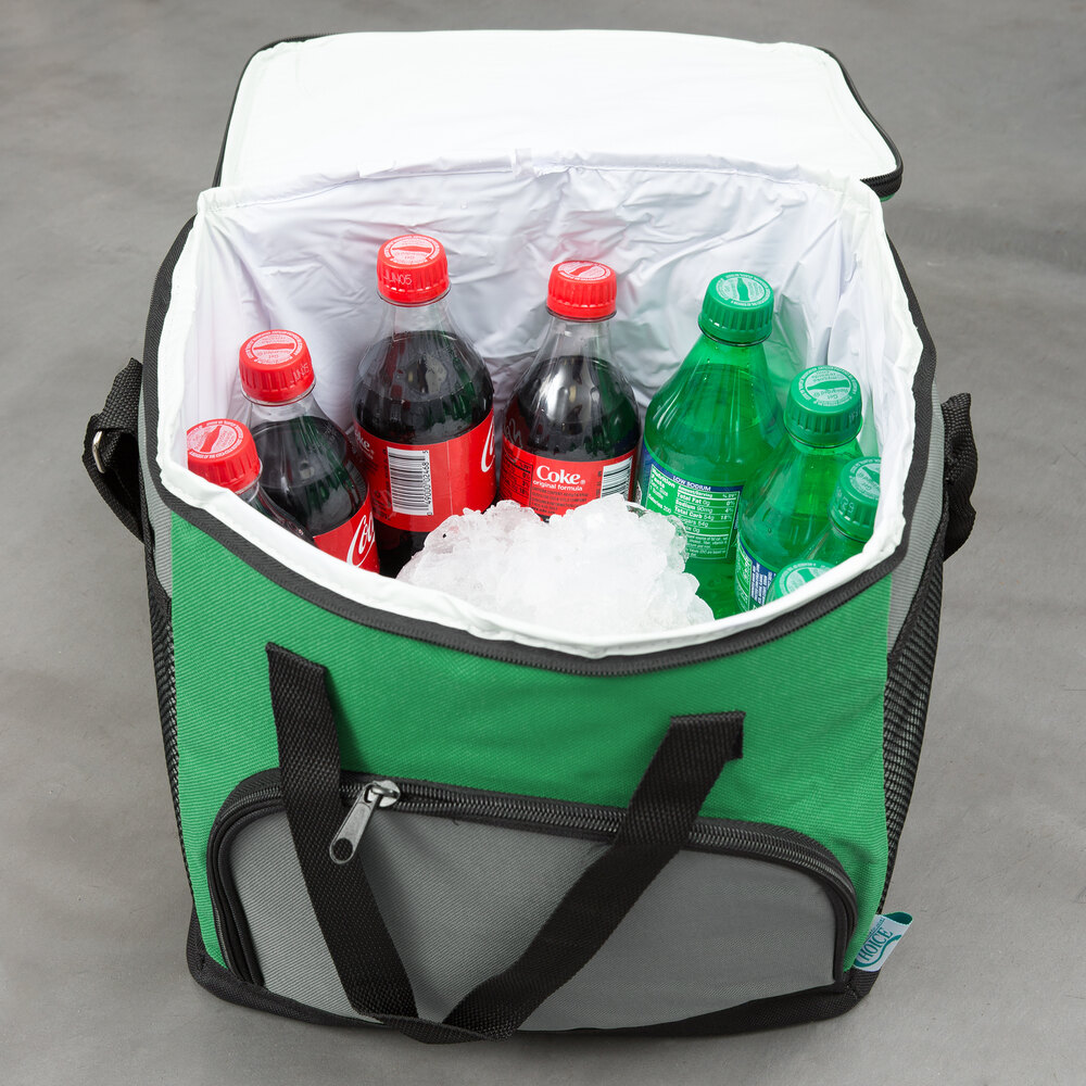 Choice Insulated Cooler Bag / Soft Cooler, Green Nylon 12" x 9" x 11 1/2", with Foam Freeze Pack Kit