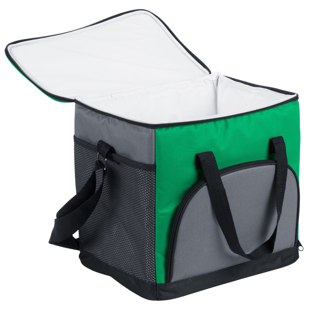 Choice Insulated Cooler Bag / Soft Cooler, Green Nylon 12" x 9" x 11 1/2", with Foam Freeze Pack Kit