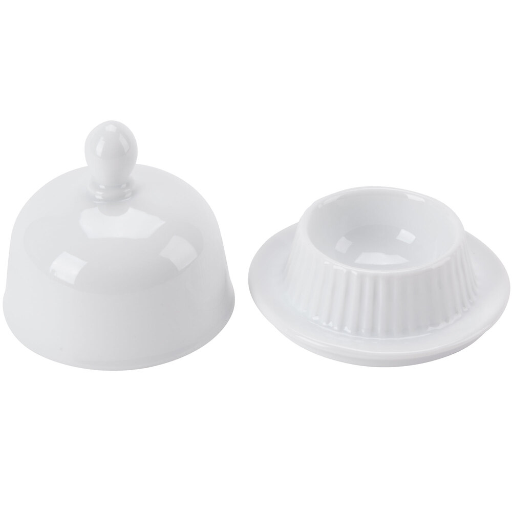 CAC BUT1 Gourmet 1 oz. Bright White Porcelain Butter Dish with Lid