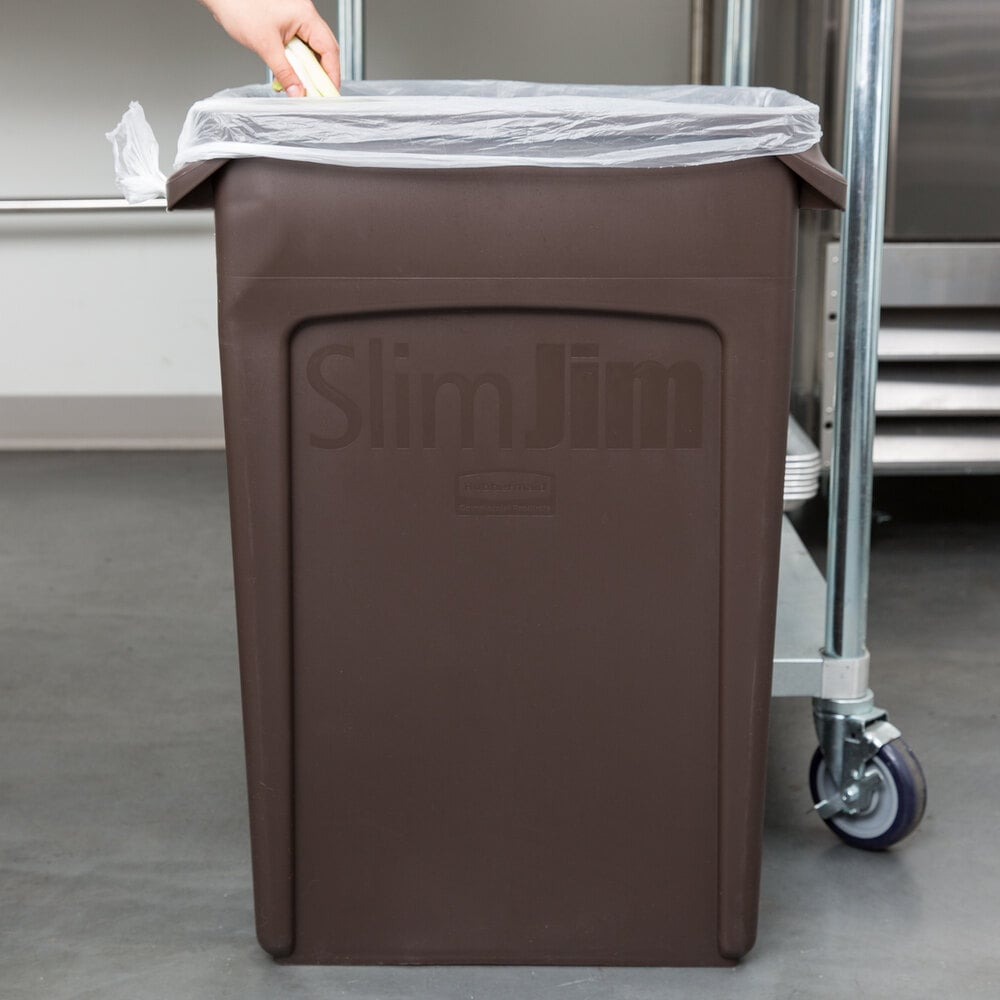 Rubbermaid 1956187 92 Qt. / 23 Gallon Slim Jim Brown Rectangular Trash Can