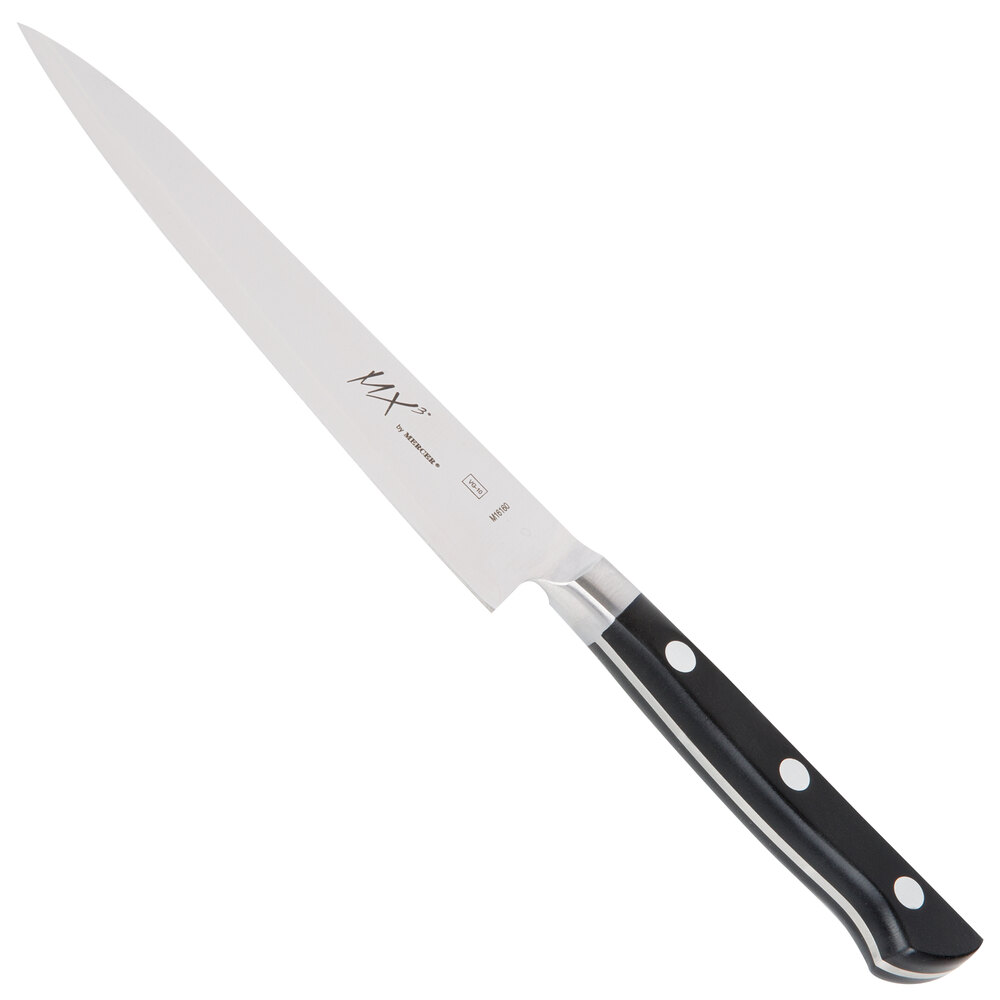 Mercer Culinary MX3 San Mai stainless steel japanese petty knife with black riveted handle