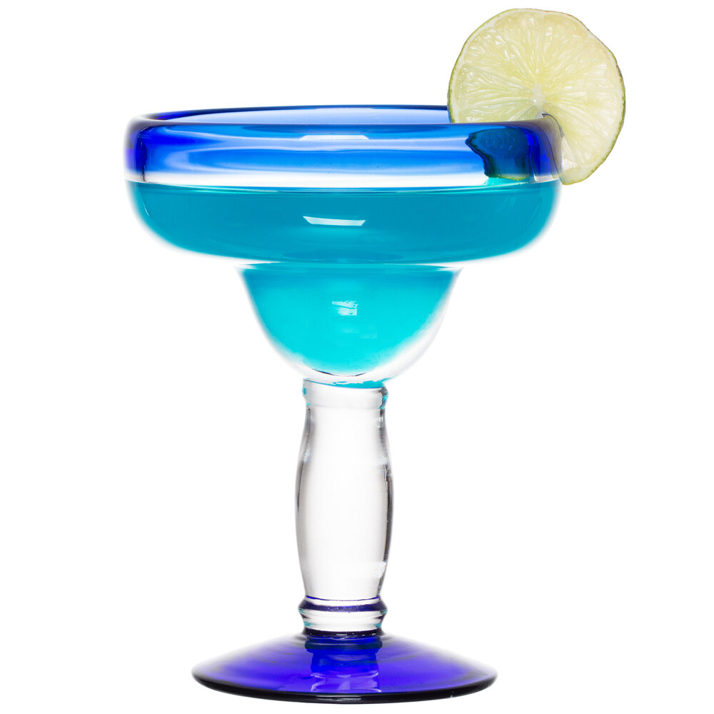 Libbey 92308 Aruba 12 Oz Margarita Glass With Cobalt Blue Rim And Base 12 Case