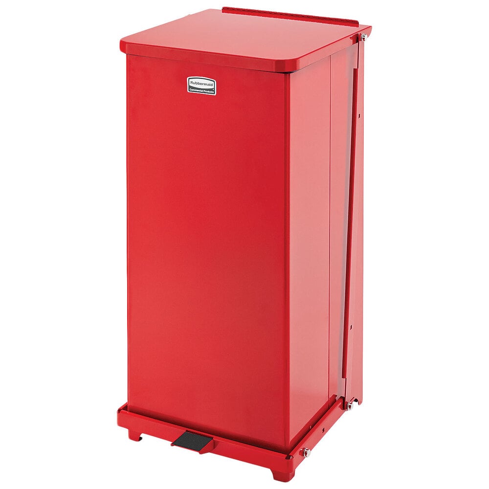 Rubbermaid® FGST24EPLRD The Defenders 13 Gallon Steel Red Square Medical Step Can with Rigid Plastic Liner