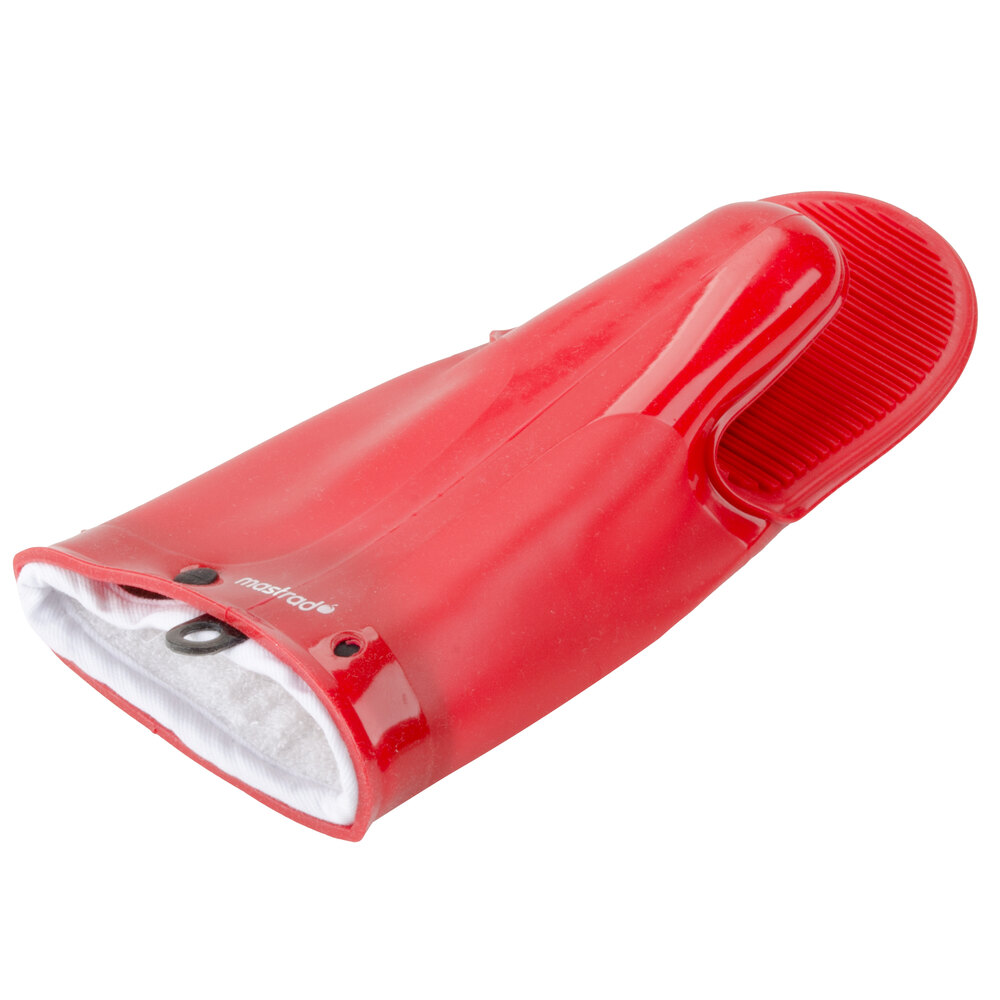 Mastrad A82310 Orka 11" Red Silicone Oven Mitt with Cotton Lining