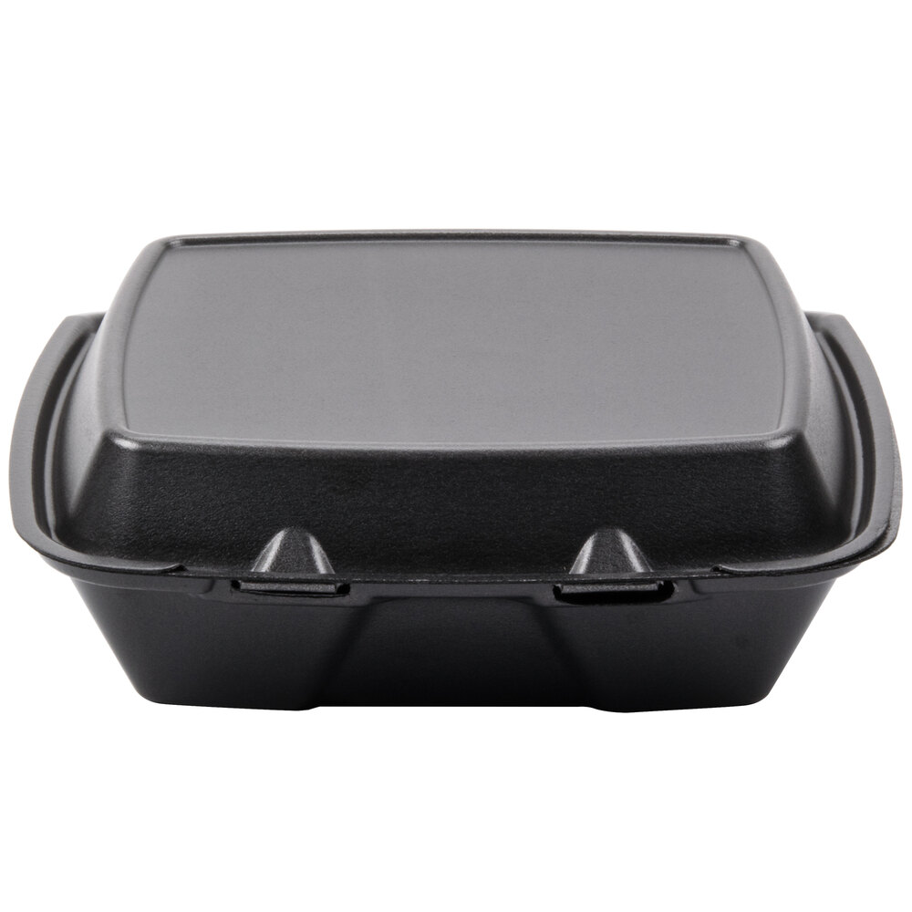 Black foam take out container with hinged lid