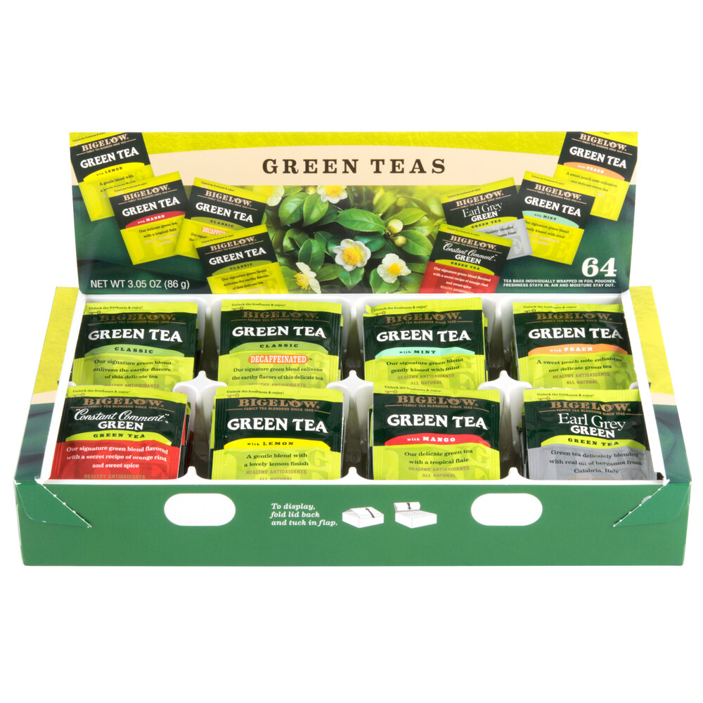 Bigelow Green Tea Bag Variety Tray Pack - 64/Box