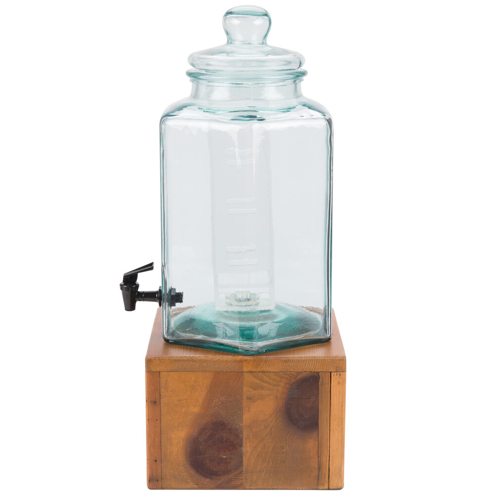 CalMil 34222INF 2 Gallon Vintage Glass Beverage Dispenser with Wooden Base and Infusion Chamber