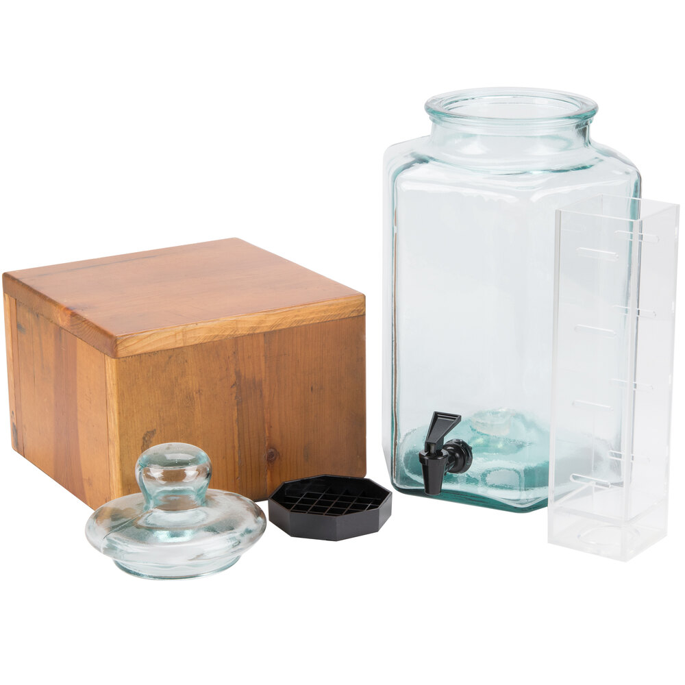 CalMil 34222INF 2 Gallon Vintage Glass Beverage Dispenser with Wooden