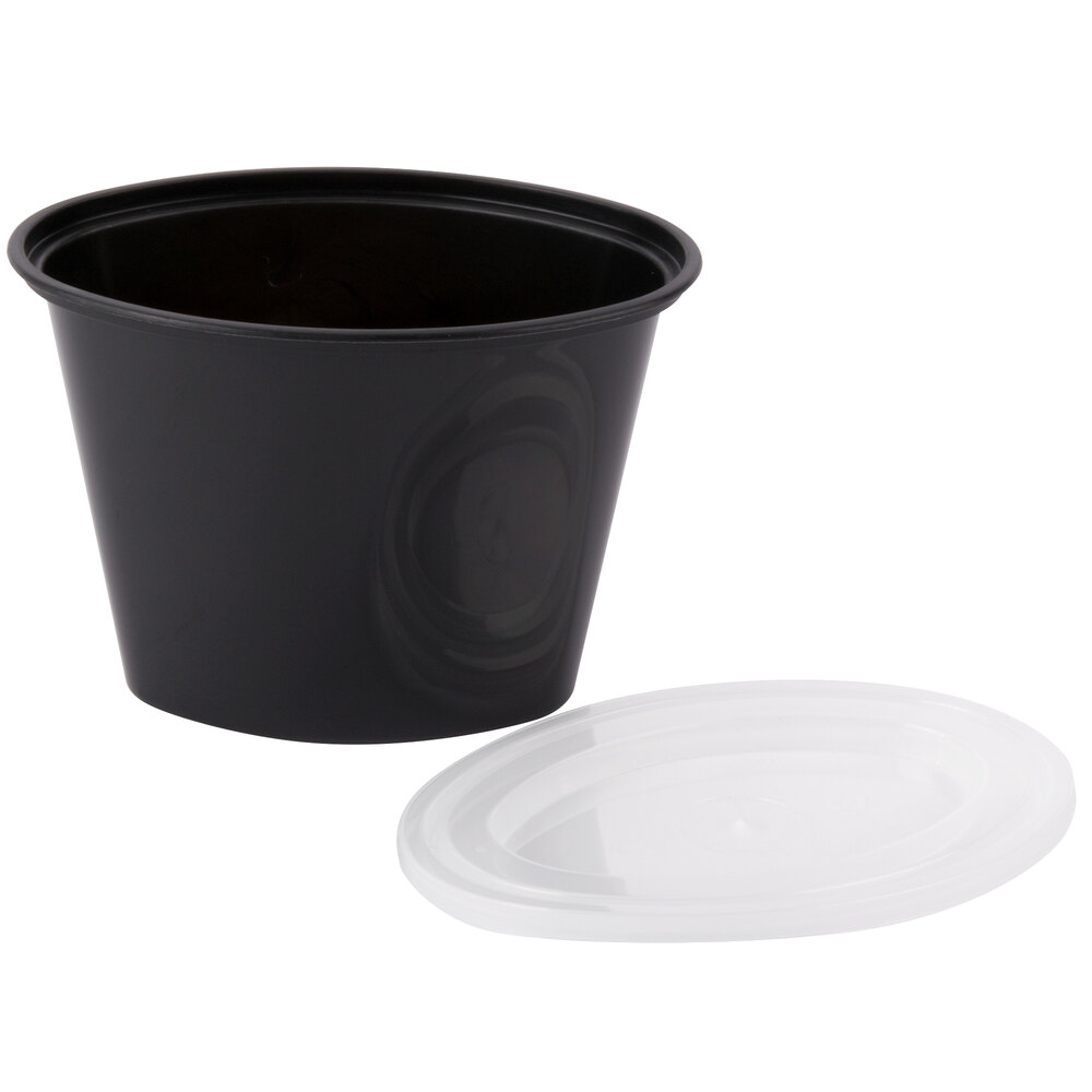 Newspring E506B ELLIPSO 6 oz. Black Oval Plastic Souffle / Portion Cup