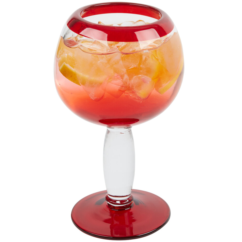 Libbey 92309r Aruba 16 Oz Round Cocktail Glass With Red Rim And Base 12 Case