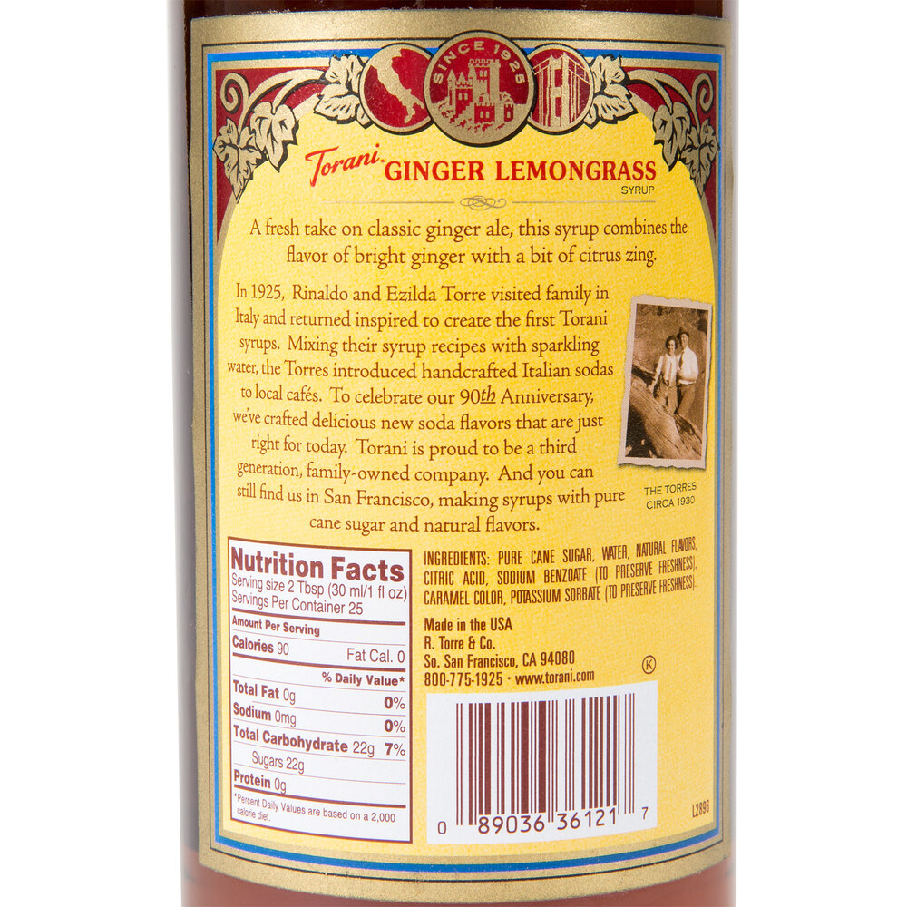Torani Limited Edition 750 mL Ginger Lemongrass Flavoring Syrup