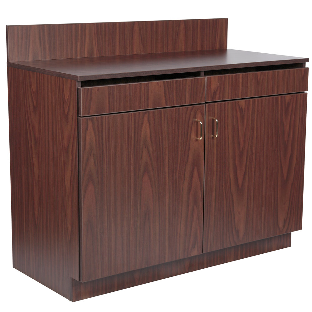 48" Walnut Waitress Station with 2 Drawers, 2 Adjustable Shelves, and 2
