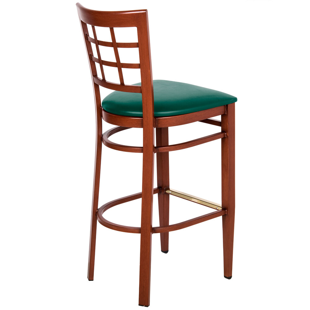 Lancaster Table & Seating Spartan Series Bar Height Metal Window Back Chair with Mahogany Wood