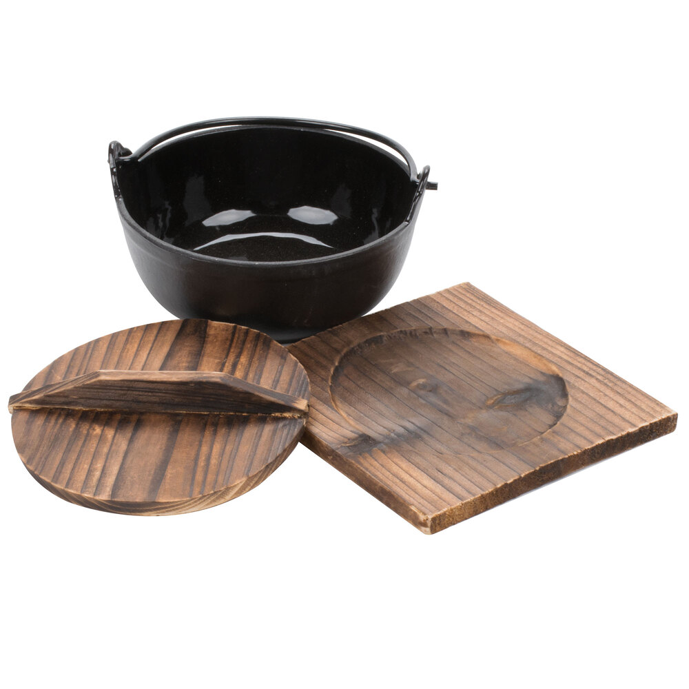 Cast Iron Japanese Noodle Bowl with Wooden Lid and Base 24 oz.