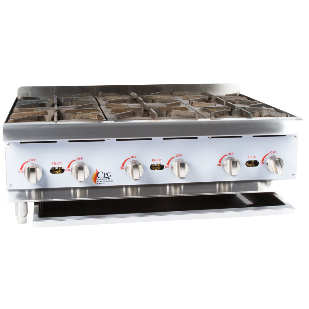 Cooking Performance Group HP636 6 Burner Gas Hot Plate with Base 132,000 BTU