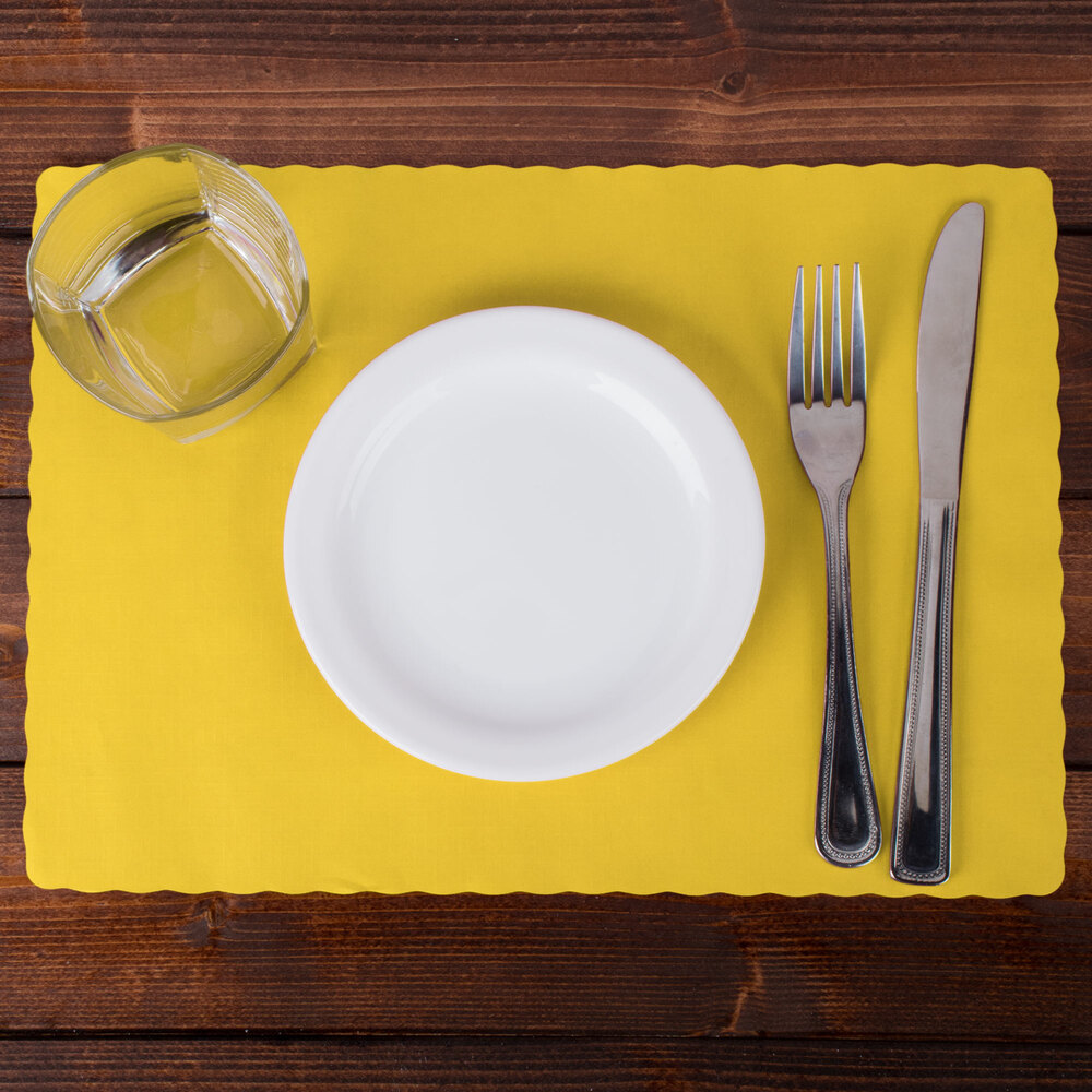 Hoffmaster 310553 10" x 14" Yellow Colored Paper Placemat with Scalloped Edge 1000/Case