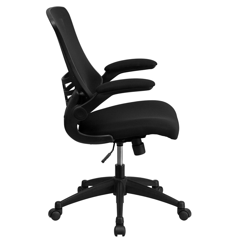 MidBack Black Mesh Office Chair with FlipUp Arms and